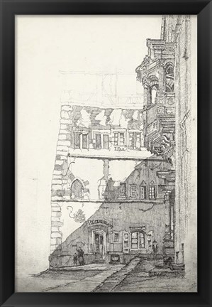 Framed European Building Sketch I Print