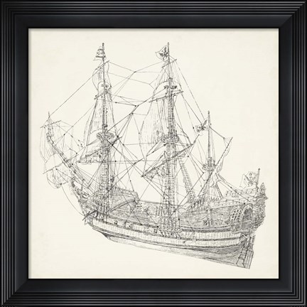 Framed Antique Ship Sketch I Print