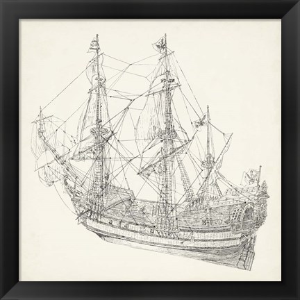 Framed Antique Ship Sketch I Print