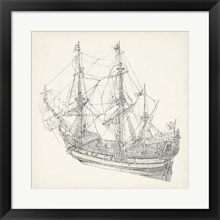 Framed Antique Ship Sketch I Print