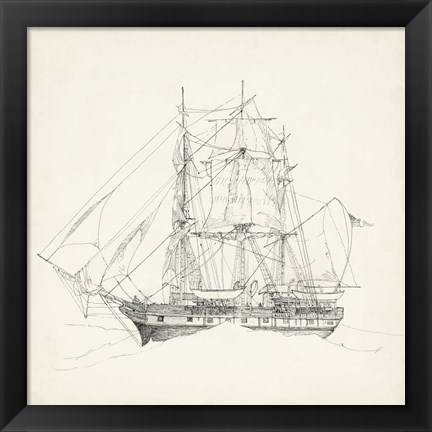 Framed Antique Ship Sketch II Print