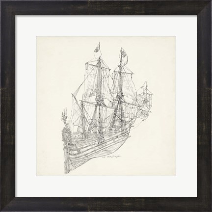 Framed Antique Ship Sketch III Print