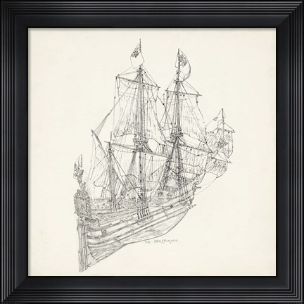 Framed Antique Ship Sketch III Print
