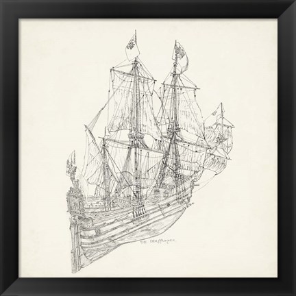 Framed Antique Ship Sketch III Print