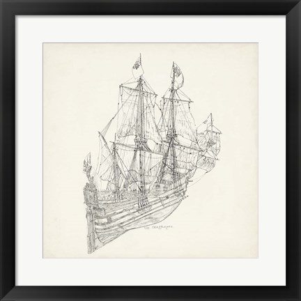 Framed Antique Ship Sketch III Print