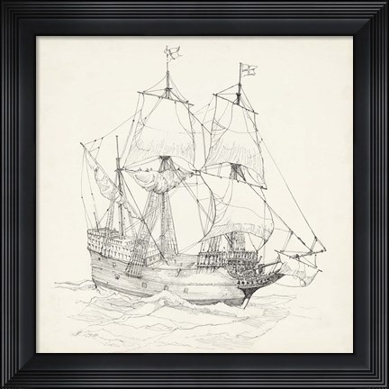 Framed Antique Ship Sketch IV Print