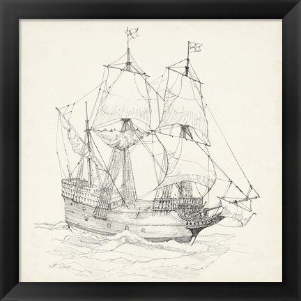 Framed Antique Ship Sketch IV Print