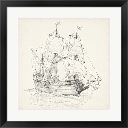 Framed Antique Ship Sketch IV Print