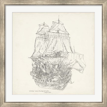 Framed Antique Ship Sketch V Print