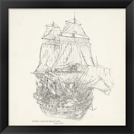 Framed Antique Ship Sketch V Print
