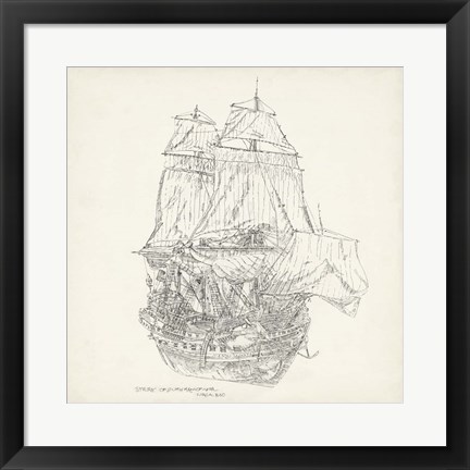 Framed Antique Ship Sketch V Print