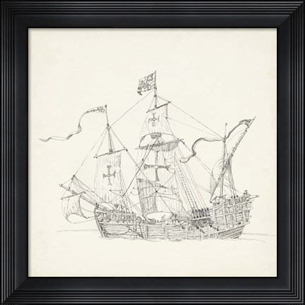 Framed Antique Ship Sketch VI Print