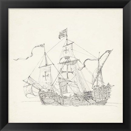 Framed Antique Ship Sketch VI Print