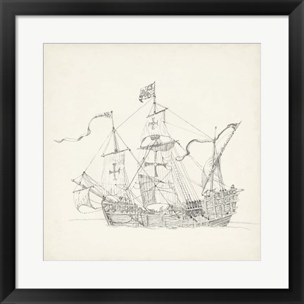 Framed Antique Ship Sketch VI Print