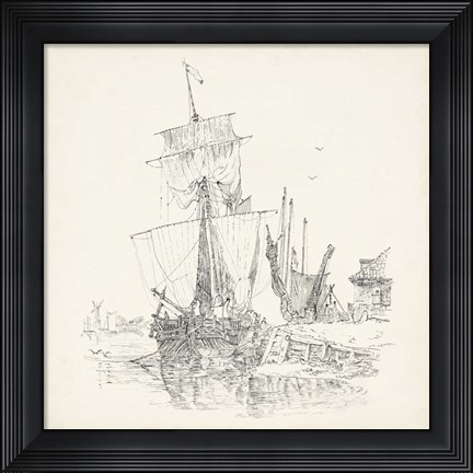 Framed Antique Ship Sketch VII Print