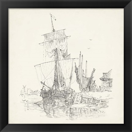 Framed Antique Ship Sketch VII Print