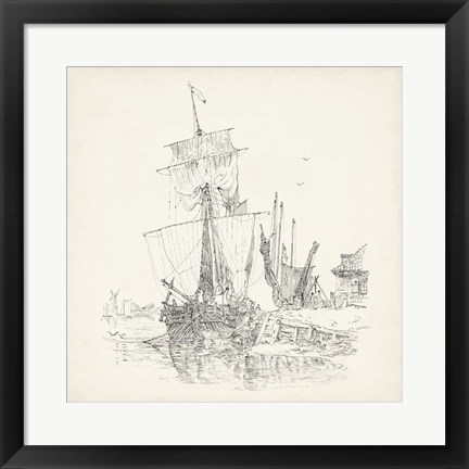 Framed Antique Ship Sketch VII Print