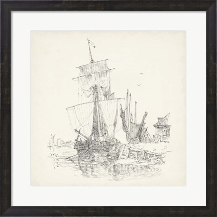 Framed Antique Ship Sketch VII Print