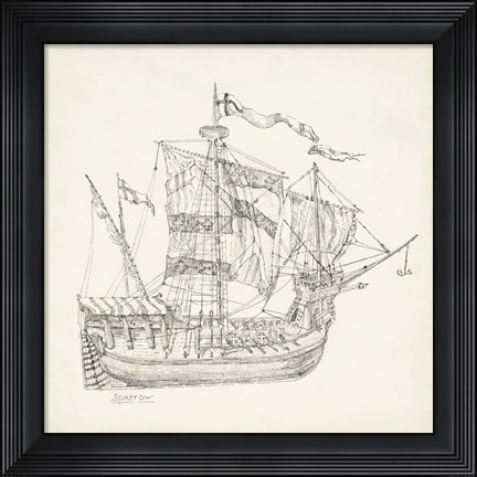 Framed Antique Ship Sketch VIII Print