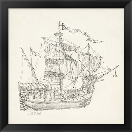 Framed Antique Ship Sketch VIII Print