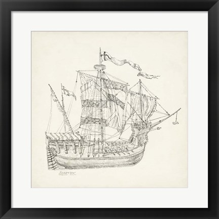Framed Antique Ship Sketch VIII Print