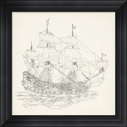 Framed Antique Ship Sketch IX Print