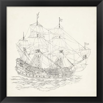 Framed Antique Ship Sketch IX Print