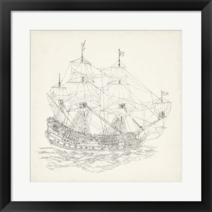 Framed Antique Ship Sketch IX Print