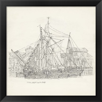 Framed Antique Ship Sketch X Print