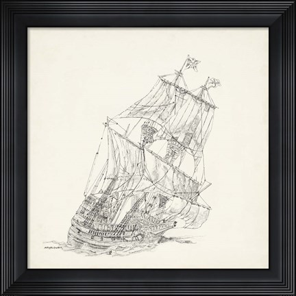 Framed Antique Ship Sketch XI Print