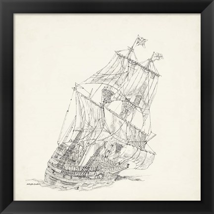 Framed Antique Ship Sketch XI Print