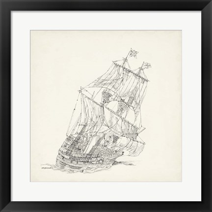 Framed Antique Ship Sketch XI Print