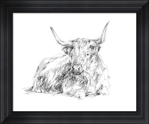 Framed Highland Cattle Sketch I Print