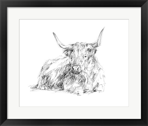 Framed Highland Cattle Sketch I Print