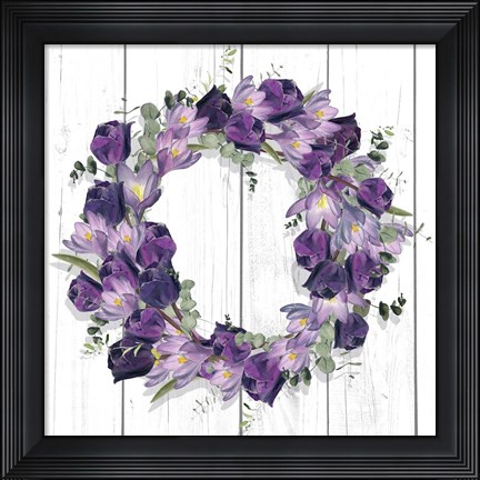 Framed Purple Tulip Wreath I Print