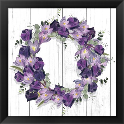 Framed Purple Tulip Wreath I Print