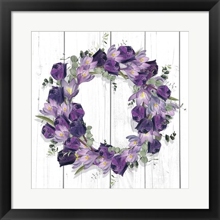 Framed Purple Tulip Wreath I Print