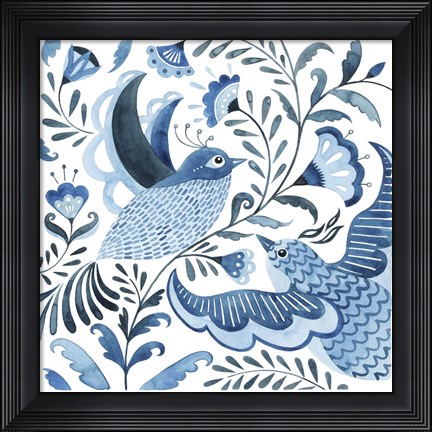 Framed Blue Bird Folk I Print