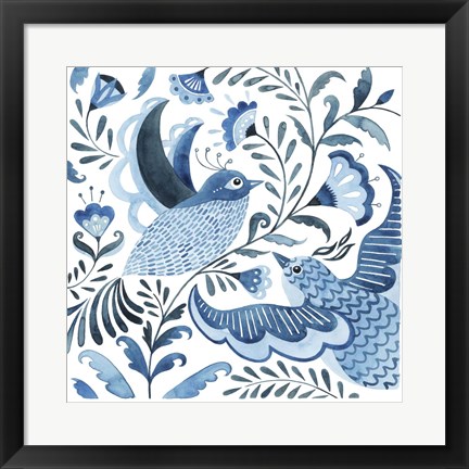 Framed Blue Bird Folk I Print