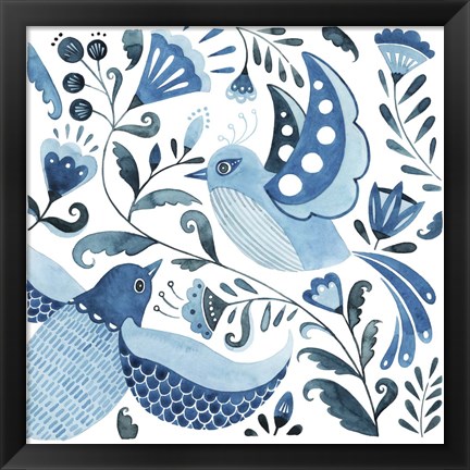 Framed Blue Bird Folk II Print