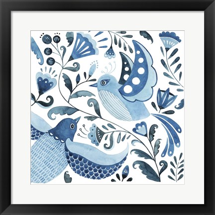 Framed Blue Bird Folk II Print