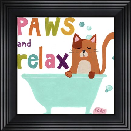 Framed Cute Cat Bath II Print