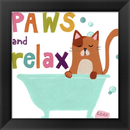 Framed Cute Cat Bath II Print