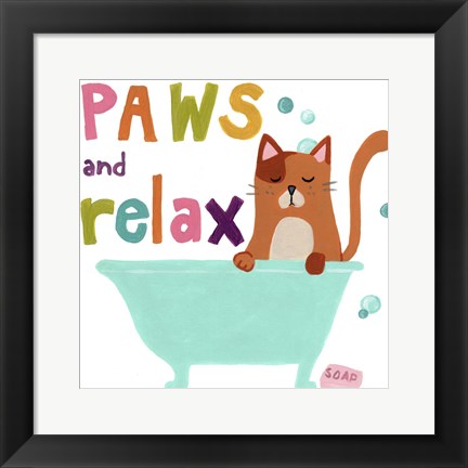 Framed Cute Cat Bath II Print