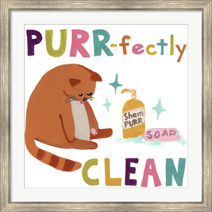 Framed Cute Cat Bath III Print