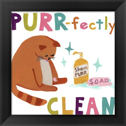 Framed Cute Cat Bath III Print