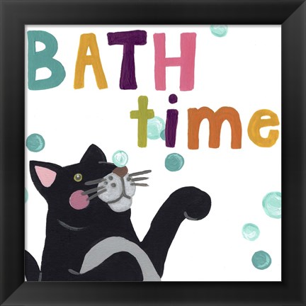 Framed Cute Cat Bath IV Print