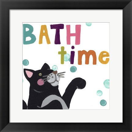 Framed Cute Cat Bath IV Print