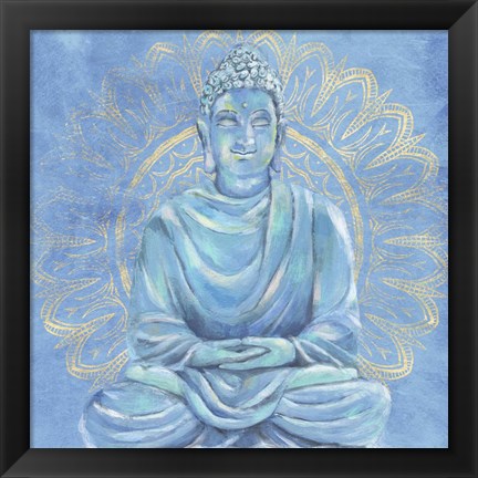 Framed Buddha on Blue I Print