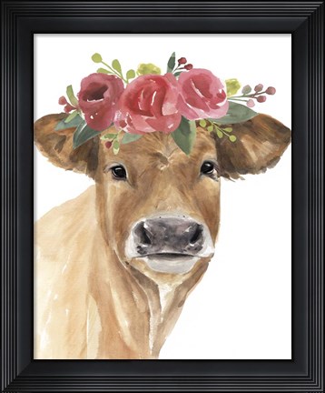 Framed Flowered Cow I Print